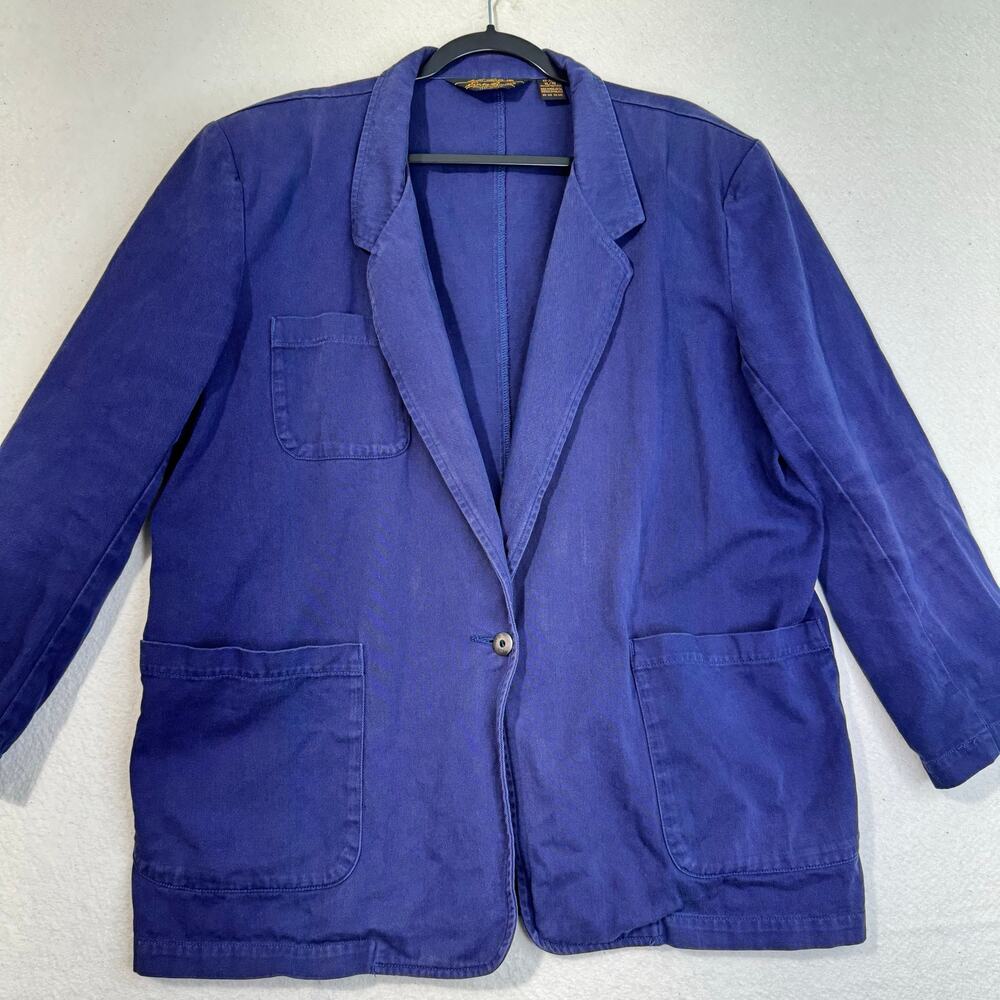 VTG Eddie Bauer Navy Blue Cotton Blazer Classic Sport Coat Women’s X-Large Prep